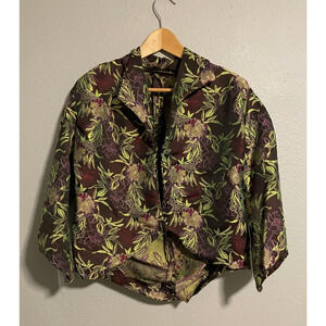 Vintage Handmade Womens Jacket Small Purple Satin Floral Jacquard Romantic Artsy